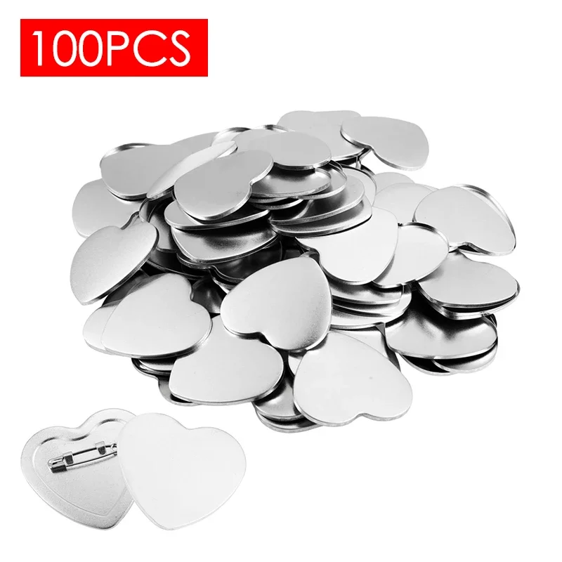 100pcs Blank Metal Badge Making Accessories Heart Mold Badge Press Machine DIY Pin Button Badge Making Parts Supplies