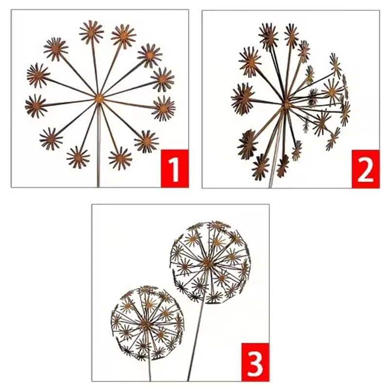 Vintage Metal 3D Dandelion Garden Sculptures Dandelion Garden Stake Decoration Metal Outdoor Sculpture Outdoor Decor