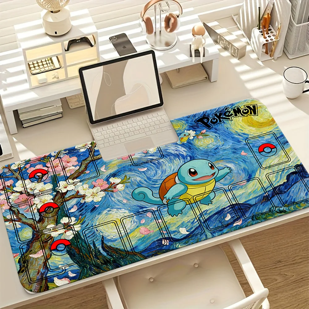 Alfombrilla de Juego TCG con Diseño de Squirtle de Pokémon, Noche Estrellada, Alfombrilla para Ratón con Zonas, Alfombrilla de Escritorio