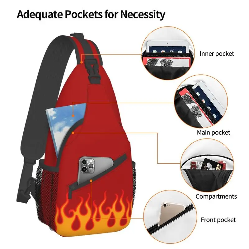 Mochila cruzada con llamas de fuego para hombre, bolso de hombro para el pecho, a la moda, para acampar y ciclismo