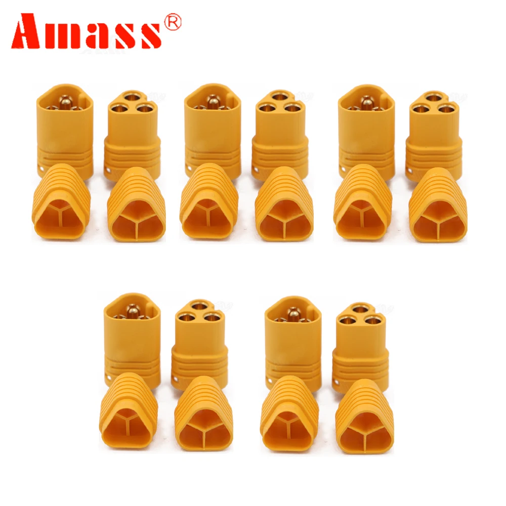 5Pairs AMASS MT60 3.5mm 3-Pole Bullet Connectors with Sheath for RC Multicopter Quadcopter Airplane Electronic Speed Controller