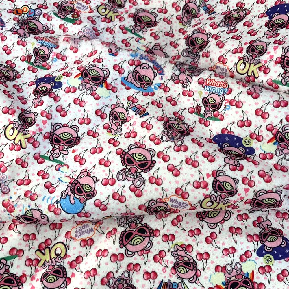 Double Sided Flannel Printed Fabric Coral Velvet Pajama Blanket Cushion Dolls Handmade Plush Cloth For Autumn Winter 0.5*1.45M