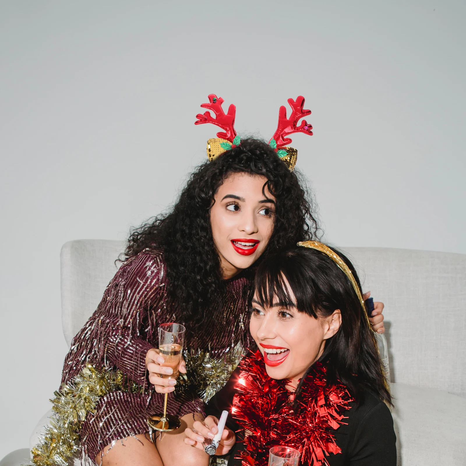 

2Pcs Light Up Christmas Headbands Reindeer Antlers Cute Holiday Party Deer Ears Hair Accessories Festive Xmas Headband