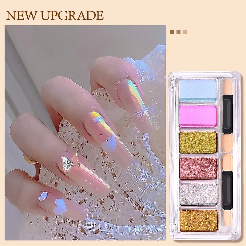 6-kolorowy/zestaw Solid Magic Mirror Powder do zdobienia paznokci Aurora Akrylowy brokat Mieszany manicure Holograficzny chromowany proszek