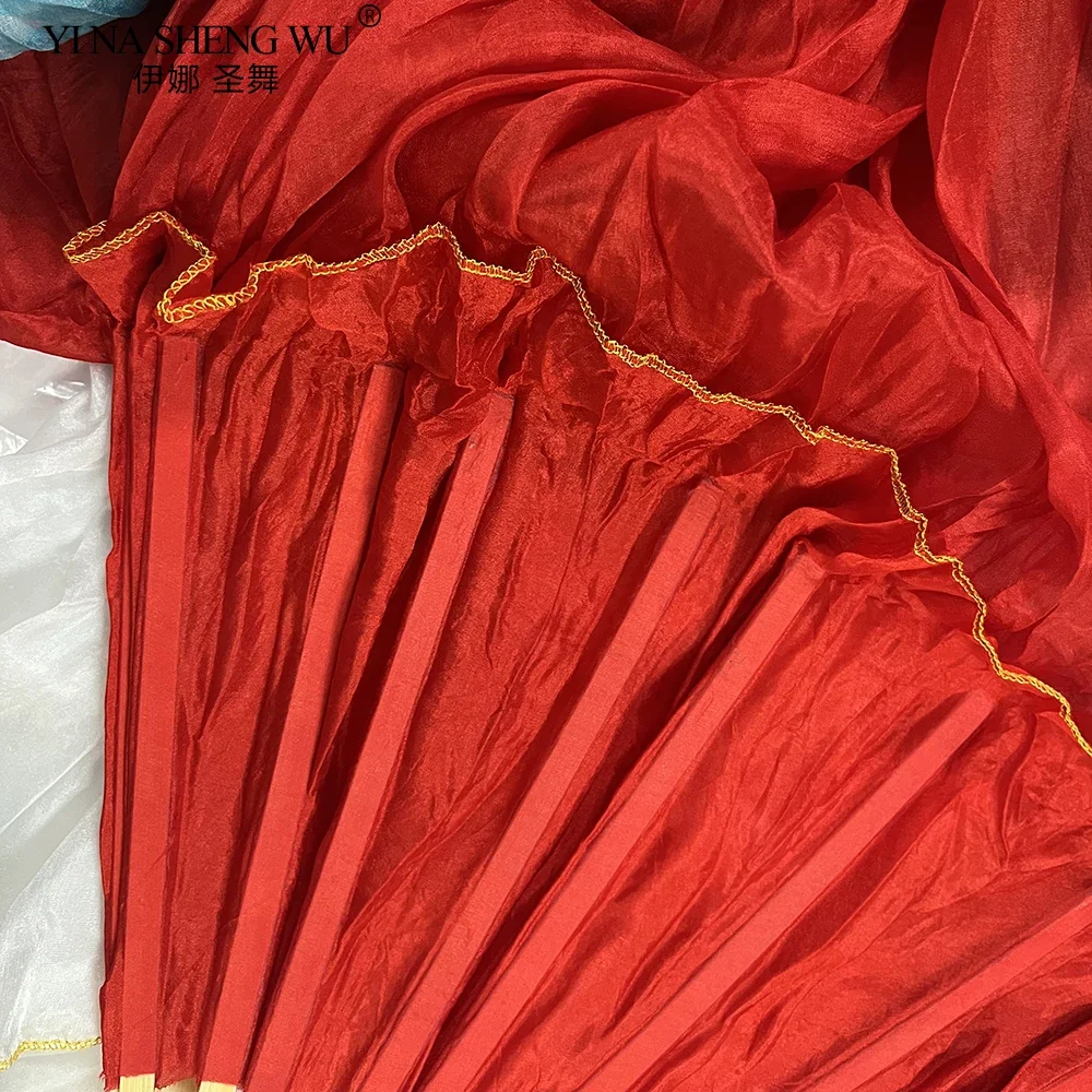 الحجاب مروحة الحرير الطبيعي النقي للنساء أداء الرقص الشرقي الحرير الحقيقي التعادل صبغ مروحة مزدوجة تمديد الملونة 180 سنتيمتر مروحة حريرية طويلة