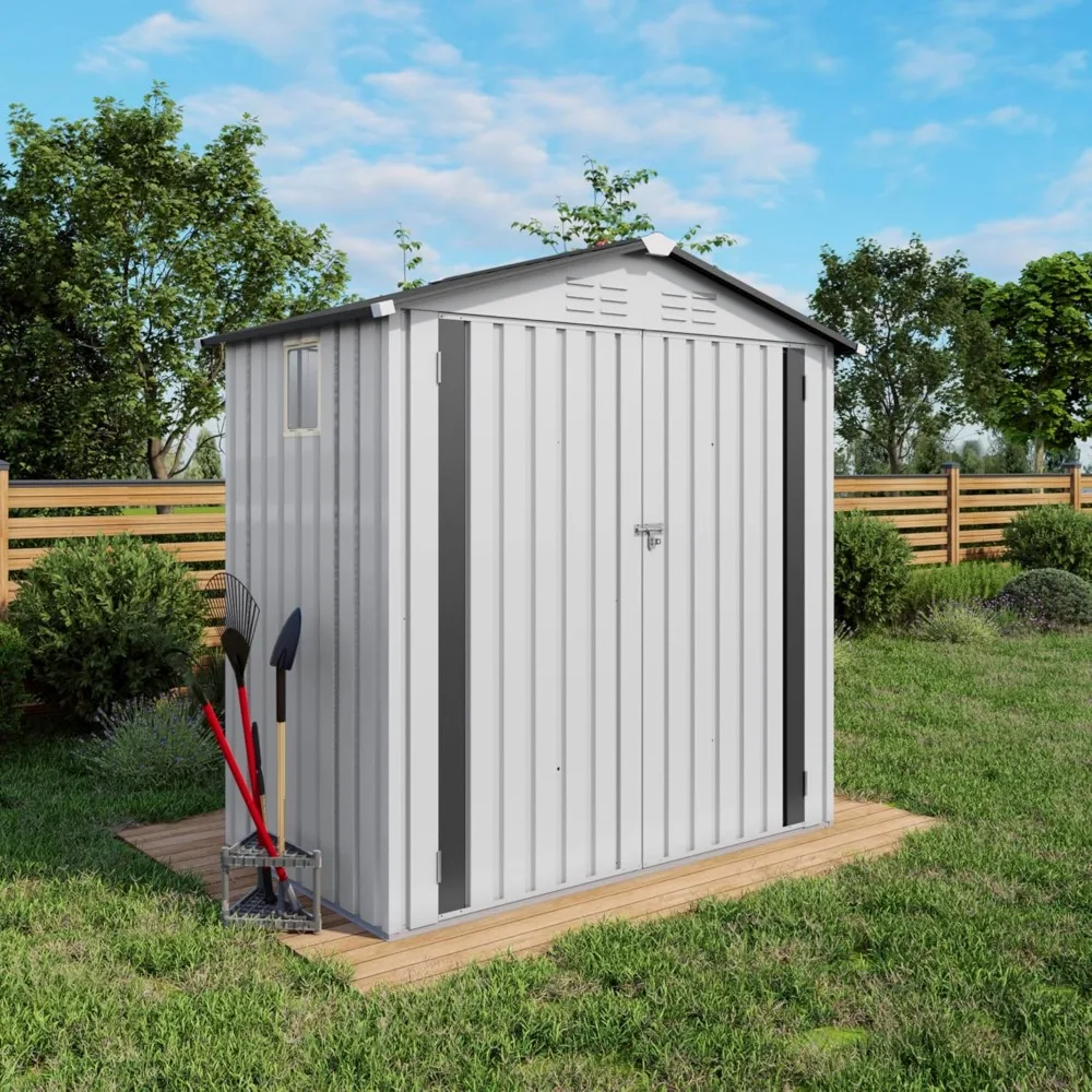 

6x3.6FT Storage Shed, Outdoor Galvanized Steel Garden Shed with Lockable Door & Window, Waterproof Metal Tool Storage for Garden