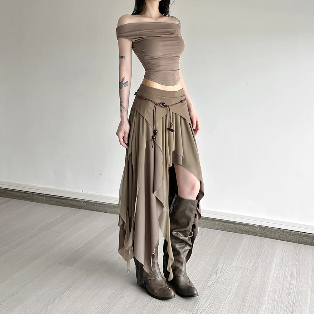 High Waist Slim Fit Half Body Skirt for Women Summer 2025 Cross-Border Style Trendy Split Asymmetrical Versatile Polyester Pu...
