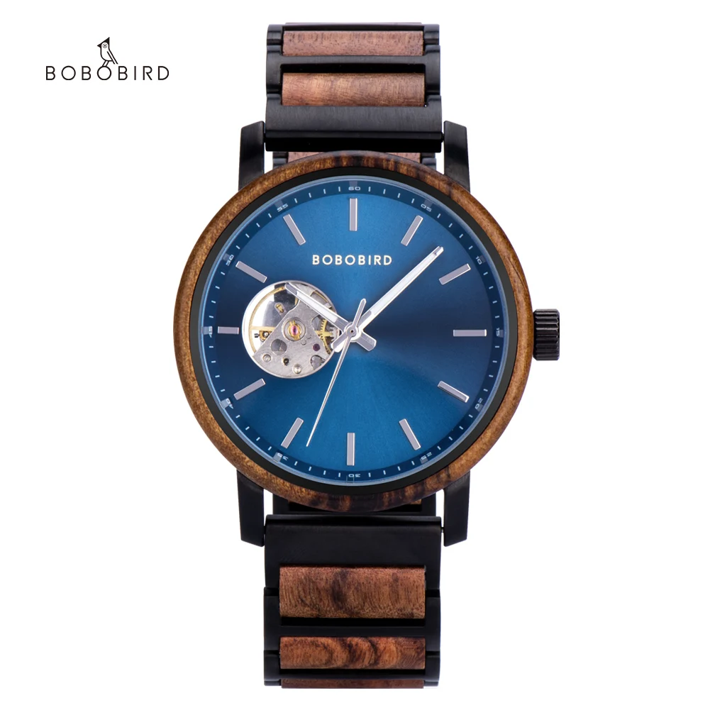 

BOBO BIRD Watch for Men Wooden Stainless Steel Combination Skeleton Design Automatic Mechanical Watches Support Customize