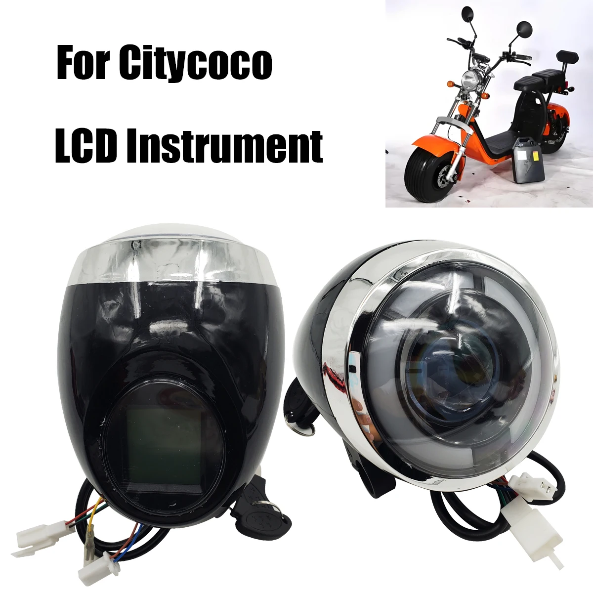 LCD Instrument For Citycoco Electric Scooter Angel Eye 60V Speed Power Meter Accessories Headlight Key Electric Lock Kit