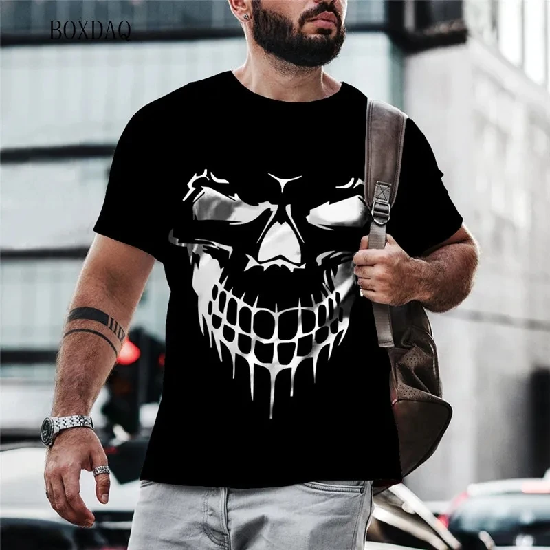 Men's Evil Horror Skull Graphic T-shirts Short Sleeve Gothic 3D Printed Oversized T Shirt Halloween Style Street Casual Man Tops