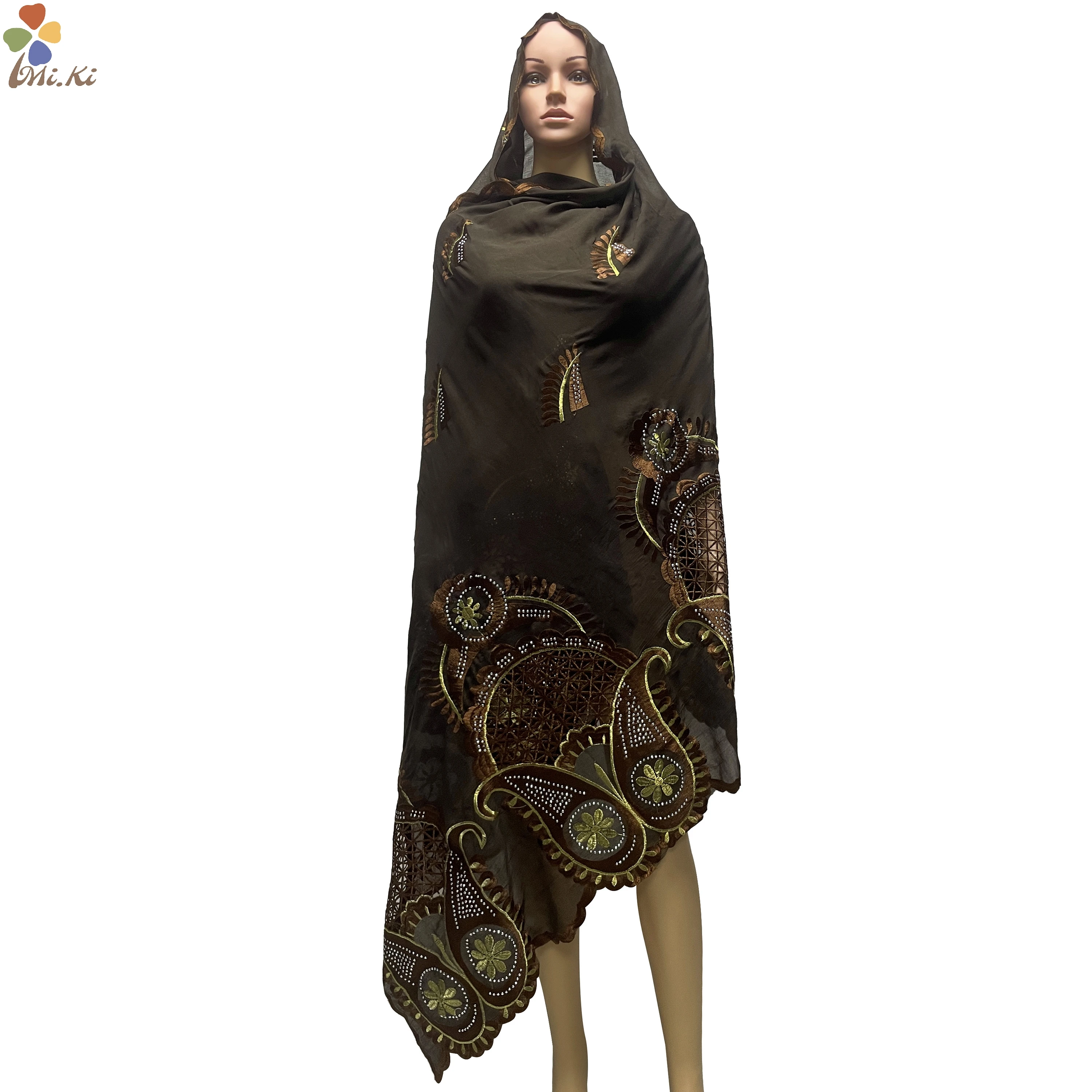 2024 New Muslim Women Shawl Cotton Scarf Hollow Embroidered Diamond Scarf African Women Shawl Dubai Women Shawl Headband