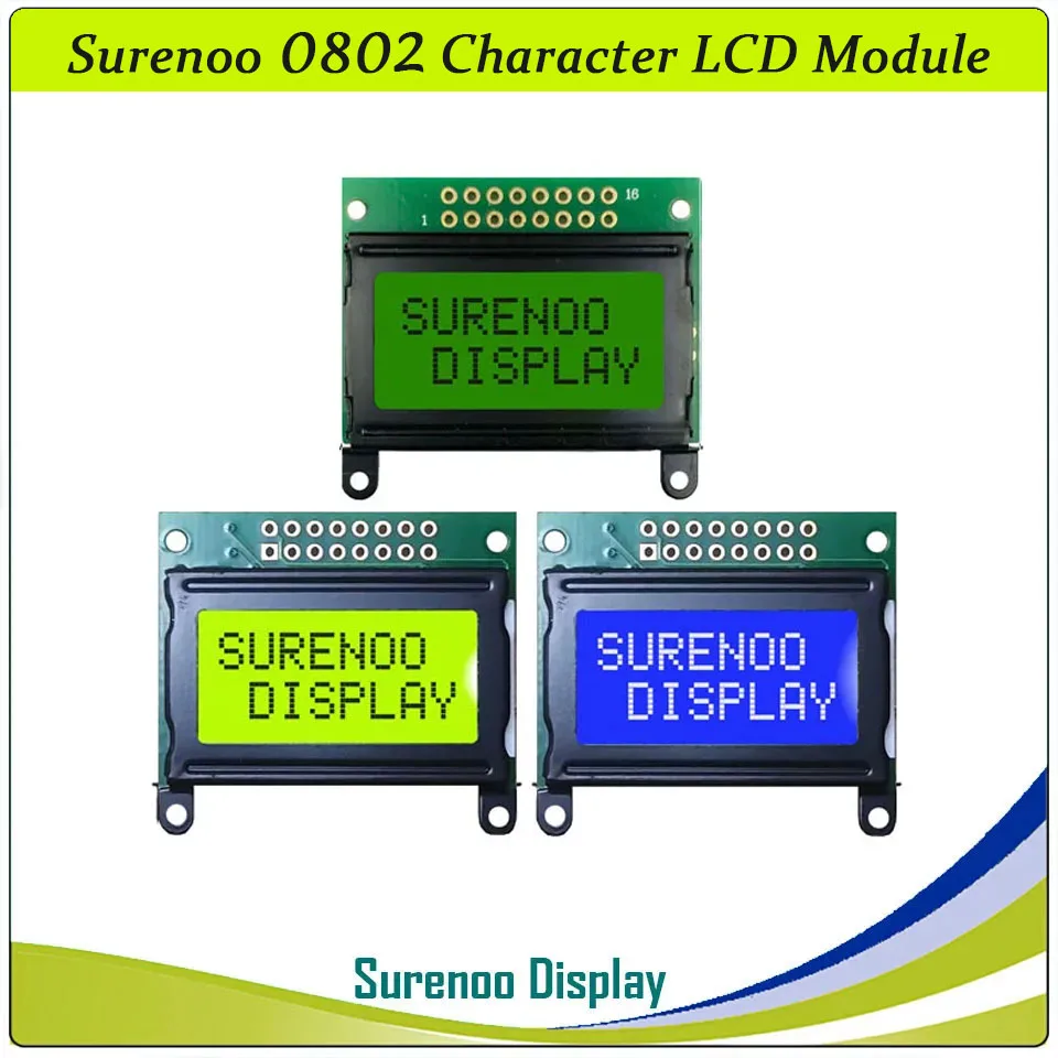 Surenoo 40*30MM 8*2 0802 8X2 Character LCD Module Display Screen LCM build-in SPLC780D Controller