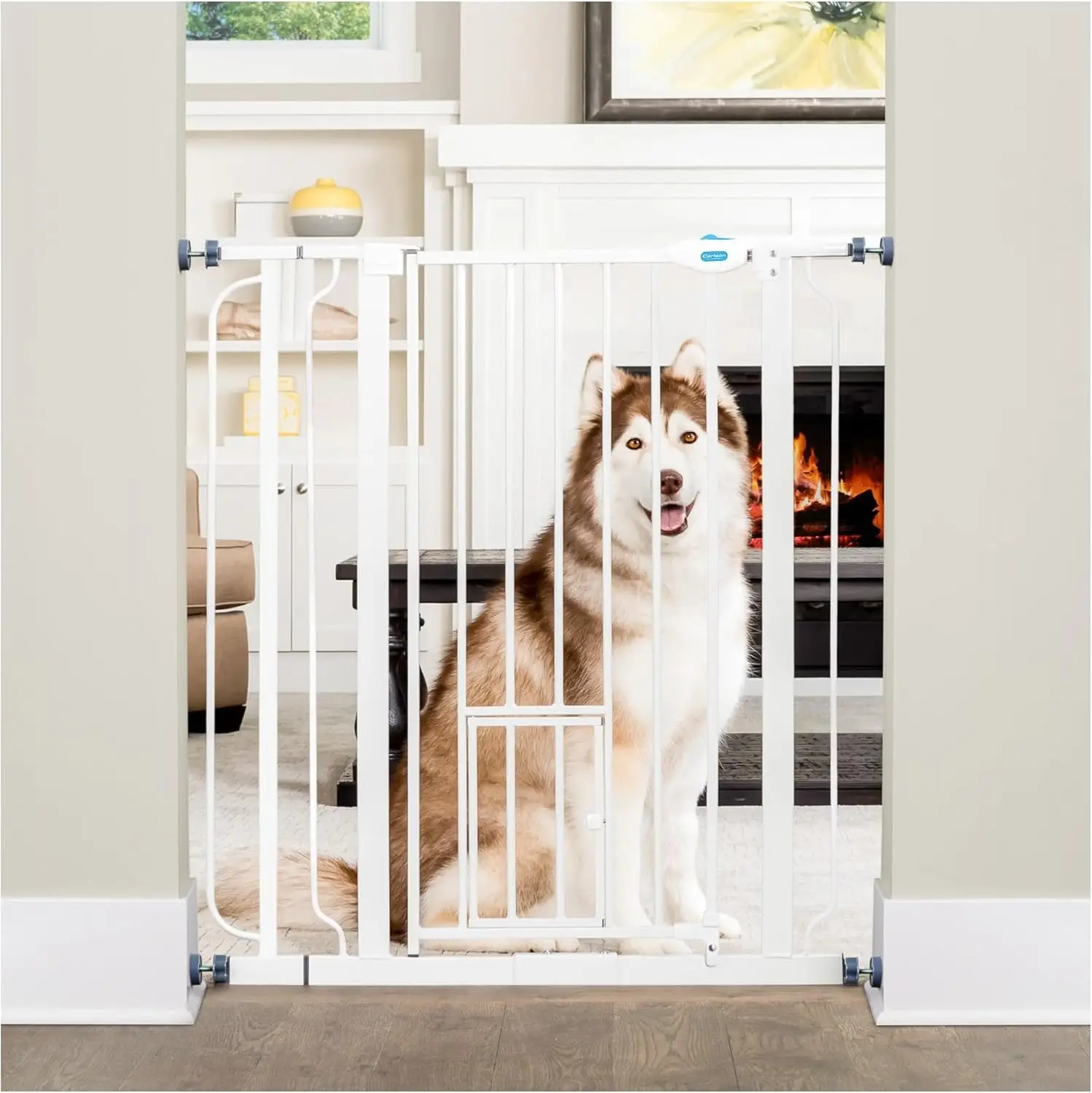 Extra Tall Walk Through Pet Gate with Small Pet Door, Includes 4-Inch Extension Kit, 4 Pack Pressure Mount Kit and 4 Pack Wall