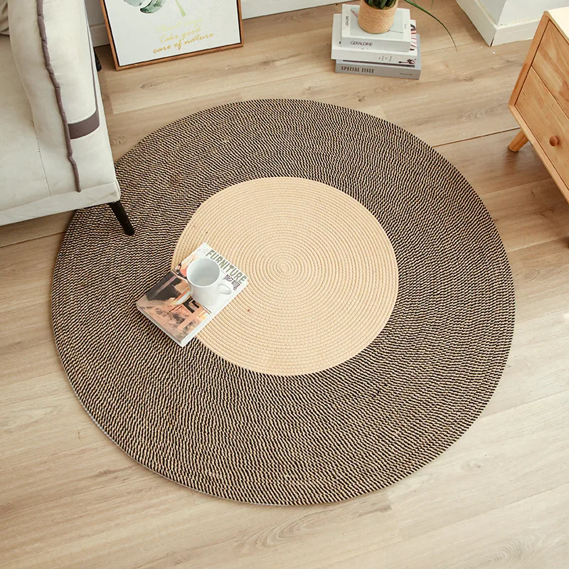 HeMu Cotton Woven Circular Floor Mat For Placing Sofas Coffee Tables In Living Room Antislip And Absorbent Carpet In Bathroom