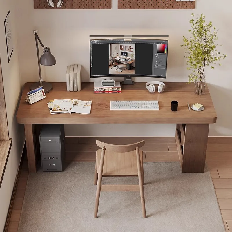 

Длинный стол из цельного дерева, книжный шкаф, встроенный верстак для дома, спальни, обучения, офиса, компьютерного стола, подходит для украшения интерьера