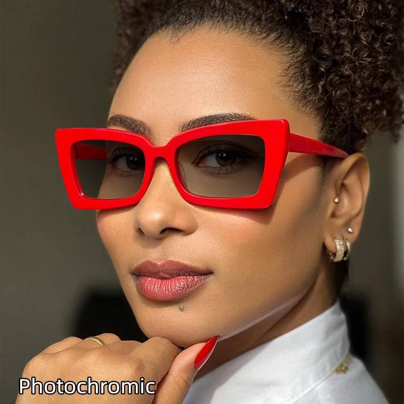 Fashion Brand Design Retro Large Square Red Femal Frame Photochromic Anti Blue Light Computer Women Reading Glasses Degrees 0~+6