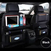 Organizador para respaldo de asiento de coche con bandeja de mesa plegable, organizador de almacenamiento de cuero PU, bolsillos, alfombrillas, accesorios interiores para asiento