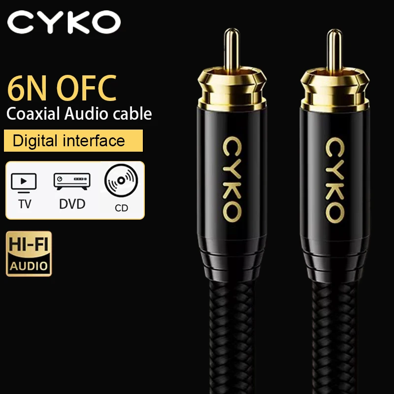 CYKO Digital Audio Coaxial Cable 75Ω high end Rca to Rca Male SPDIF Stereo Cable Speaker Hifi Subwoofer Cable AV TV