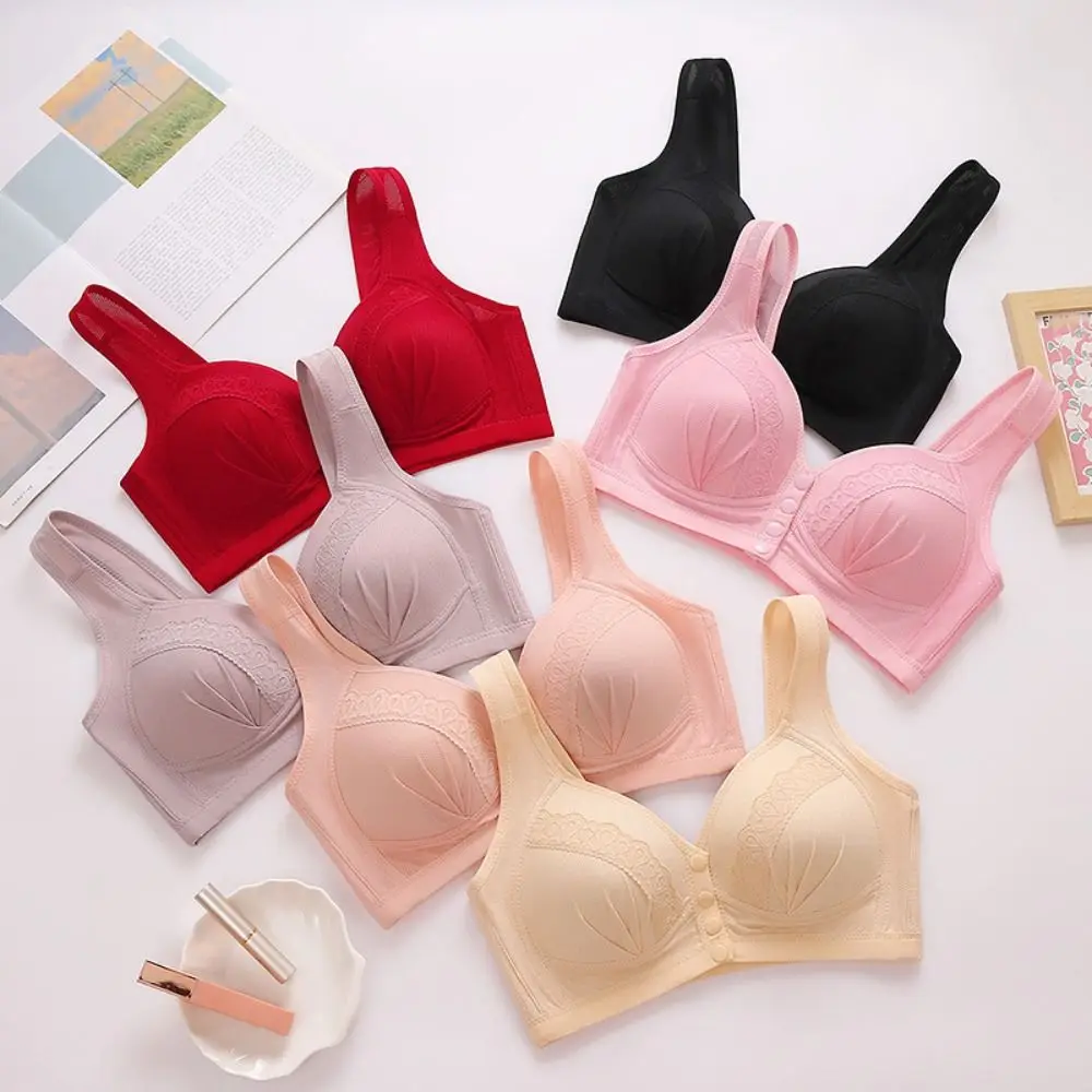 

Fashion Mesh Front Button Lace Bras Ultra-thin Beautiful Back Seamless Bra with Pad Bralette Vest Top Women's Push Up Bra Summer