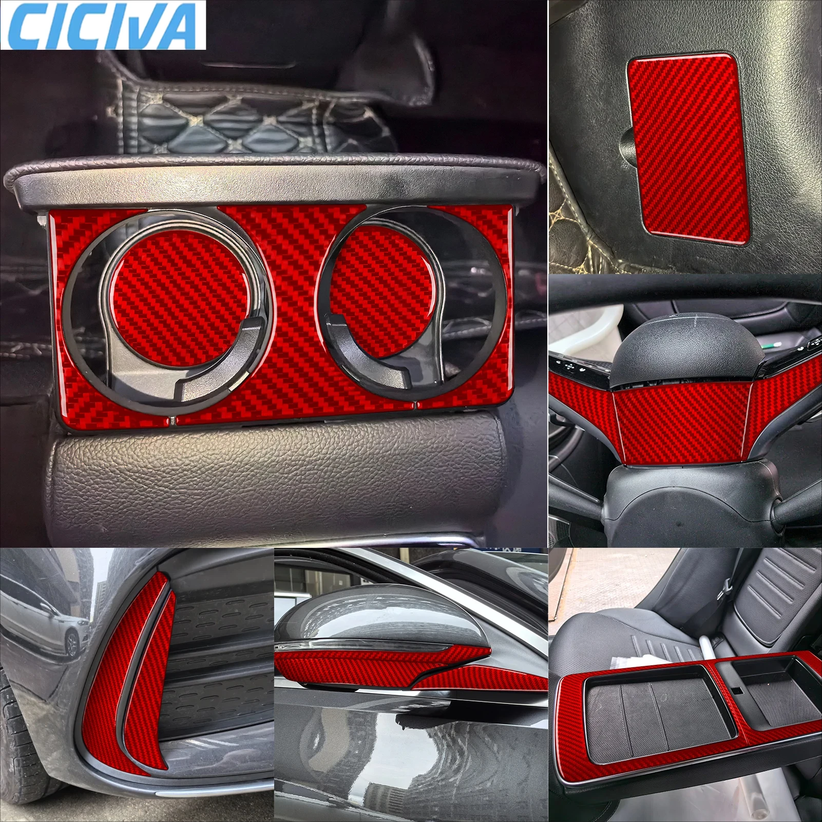 

For Mercedes Benz C-Class W206 Accessories Interior 2022-2024 Red Carbon Fiber Dashboard Gear Shift Window Lift Cover Sticker