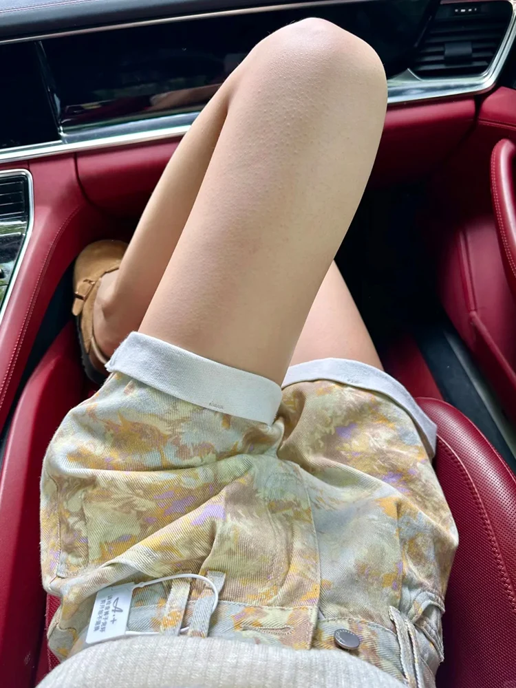 

Fashionable Korean Style Dyed Jeans Shorts Women's High Waist Slimming Trendy Wide Leg Three Quarter Length Casual Pants