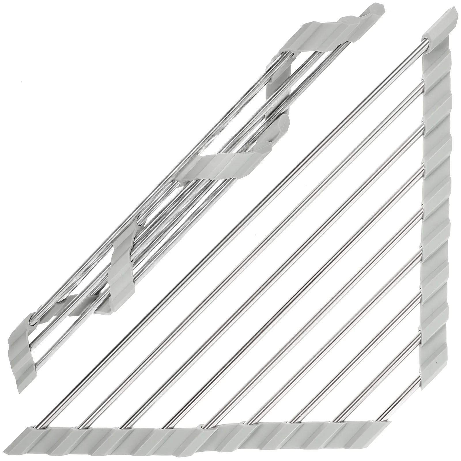 

Stainless Steel Shelf Kitchen Storage Basket Foldable Sink Draining Rack Silica Gel Edge 304 Material Triangular Frame Design