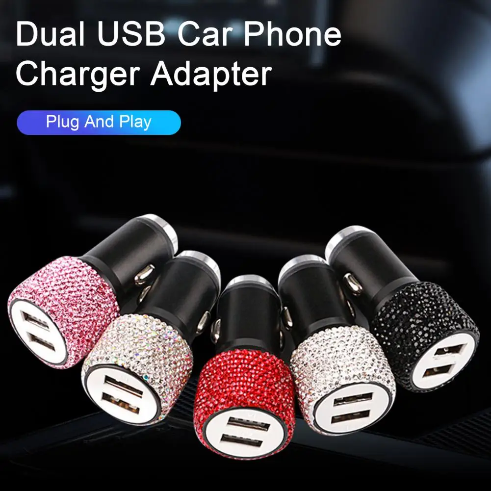 Exquisite Car Charger Rhinestones Fast Charging 4.8V 2.4V Universal Dual USB Car Charger Socket Vehicle Car Charge Adapter