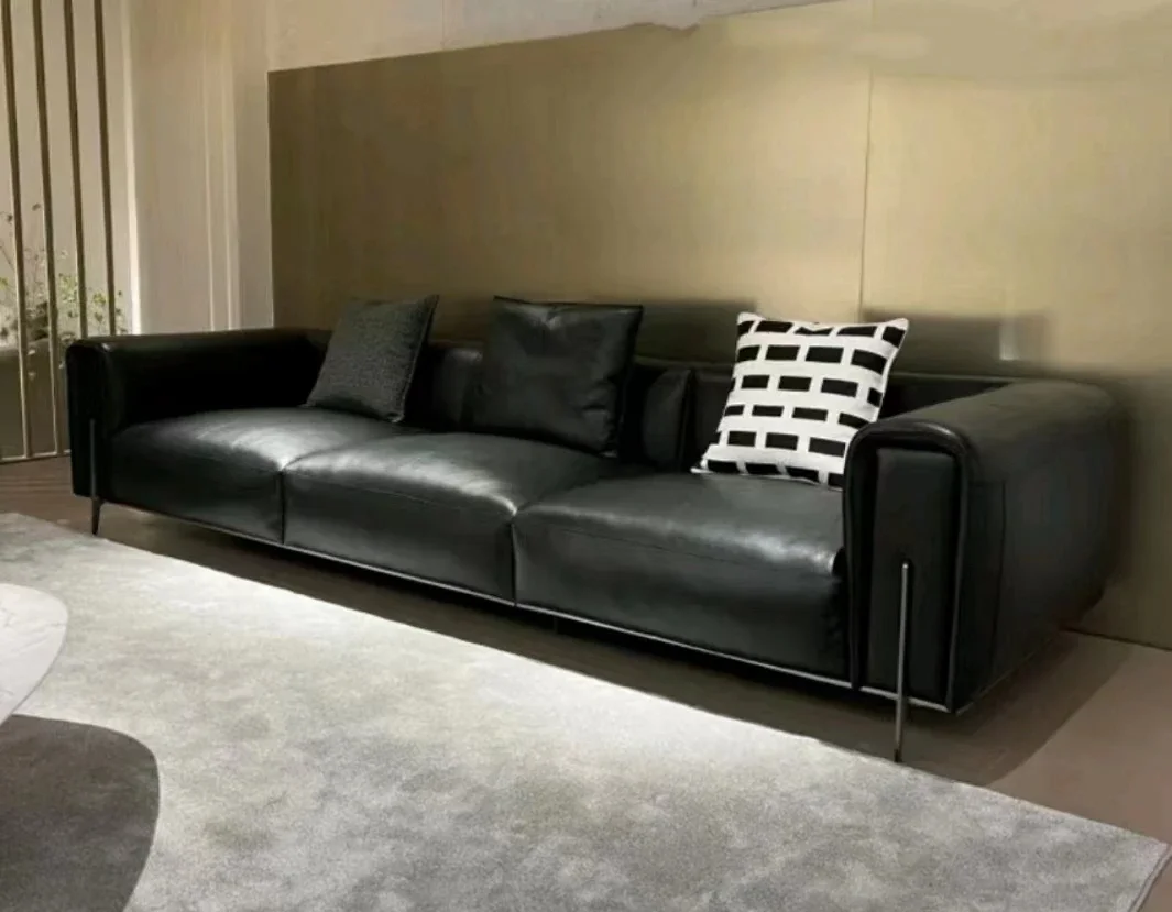 

-Custom High End Living Room Sofa Set Furniture Black Leather Luxury Sofa Set for Home