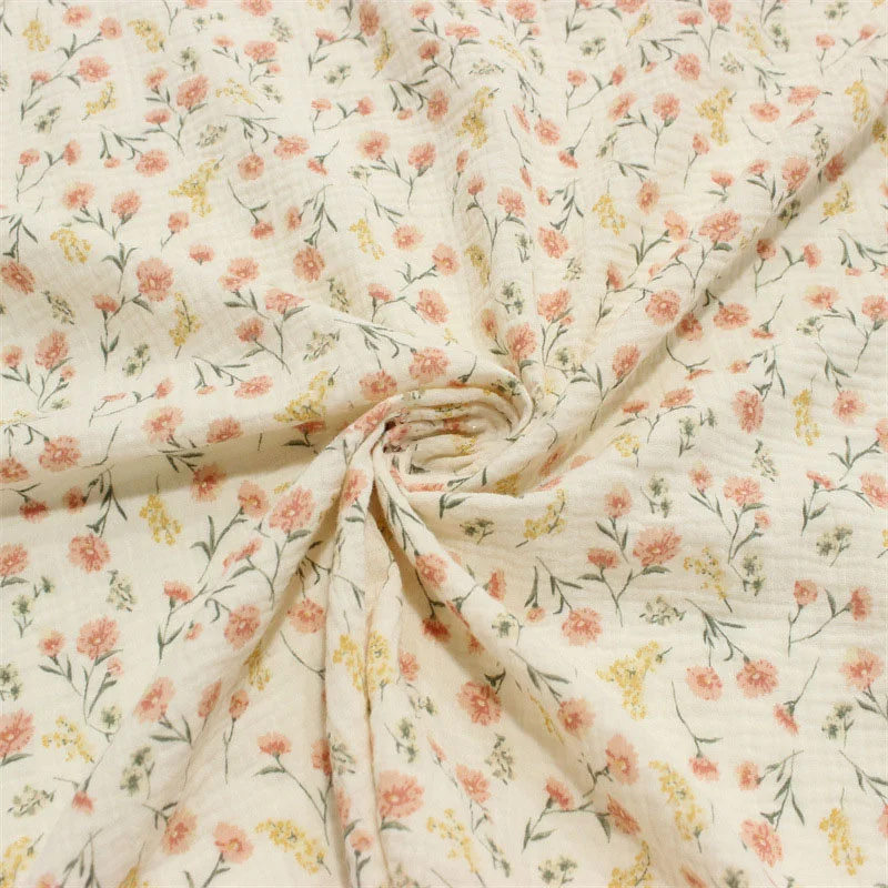 Flower Printed Cotton Crepe Fabric Soft Seersucker Double Gauze Fabric,DIY Sewing Baby Cloth Bedding Sheet Handicrafts 100x135cm