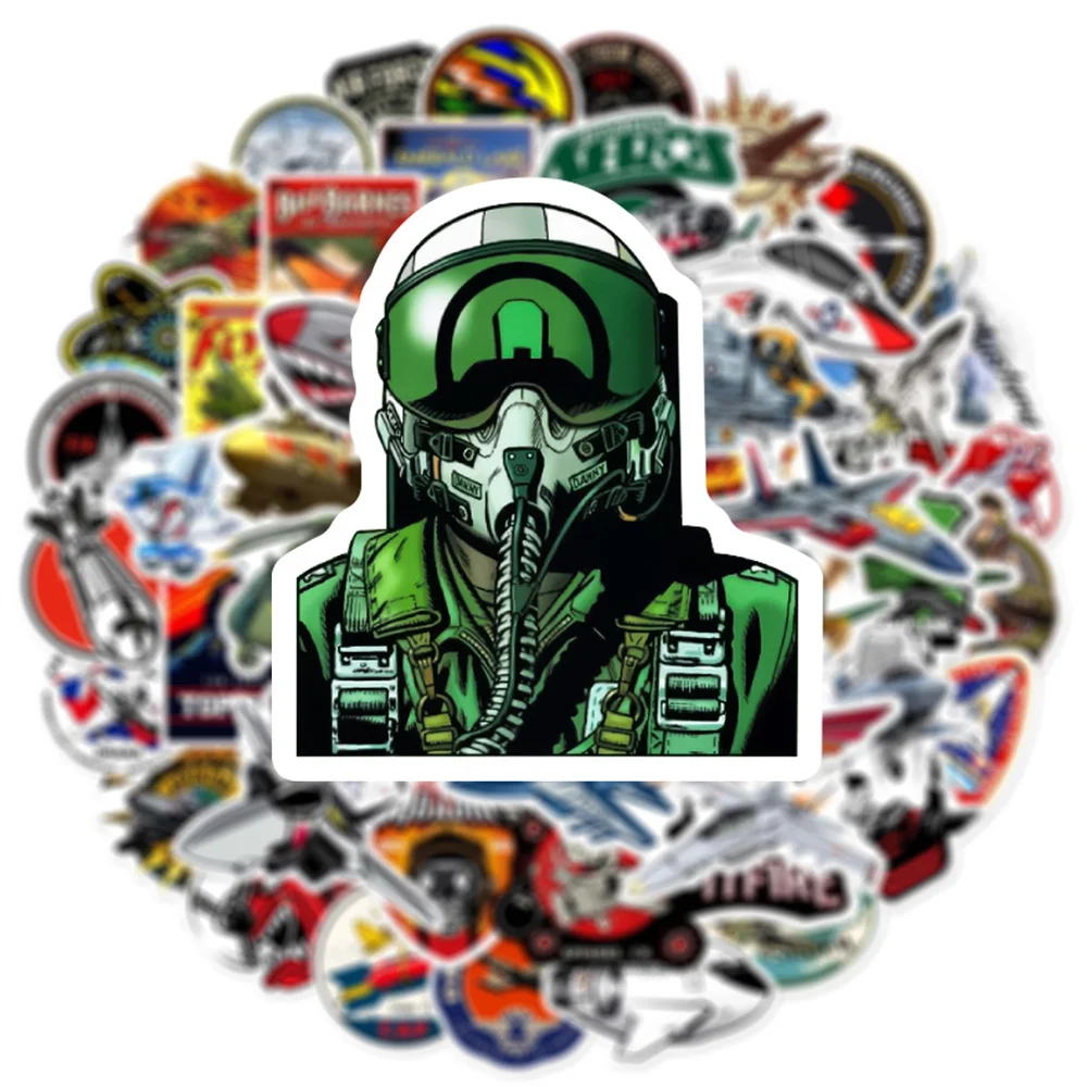 50pcs Combat Aircraft Pilot Stickers Ipad Phone Scrapbook Fighter Sticker Vintage Journal Accessories DIY Scrapbooking Material