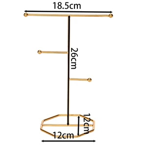 T-Shaped Jóias Display Stand, Brincos De Ouro, Anel, Colar, Relógio, Contador, Pingente, Organizador De Jóias, Contador 10 principais vendas prateleira decorativa dourada - №8