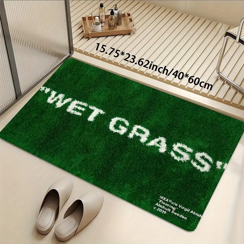 VIKAMA Light Luxury WET GRASS Green Floor Mat, Entrance Foyer Mat, Bathroom Anti Slip Mat, Bedroom Bedside Blanket Home Decor view 3