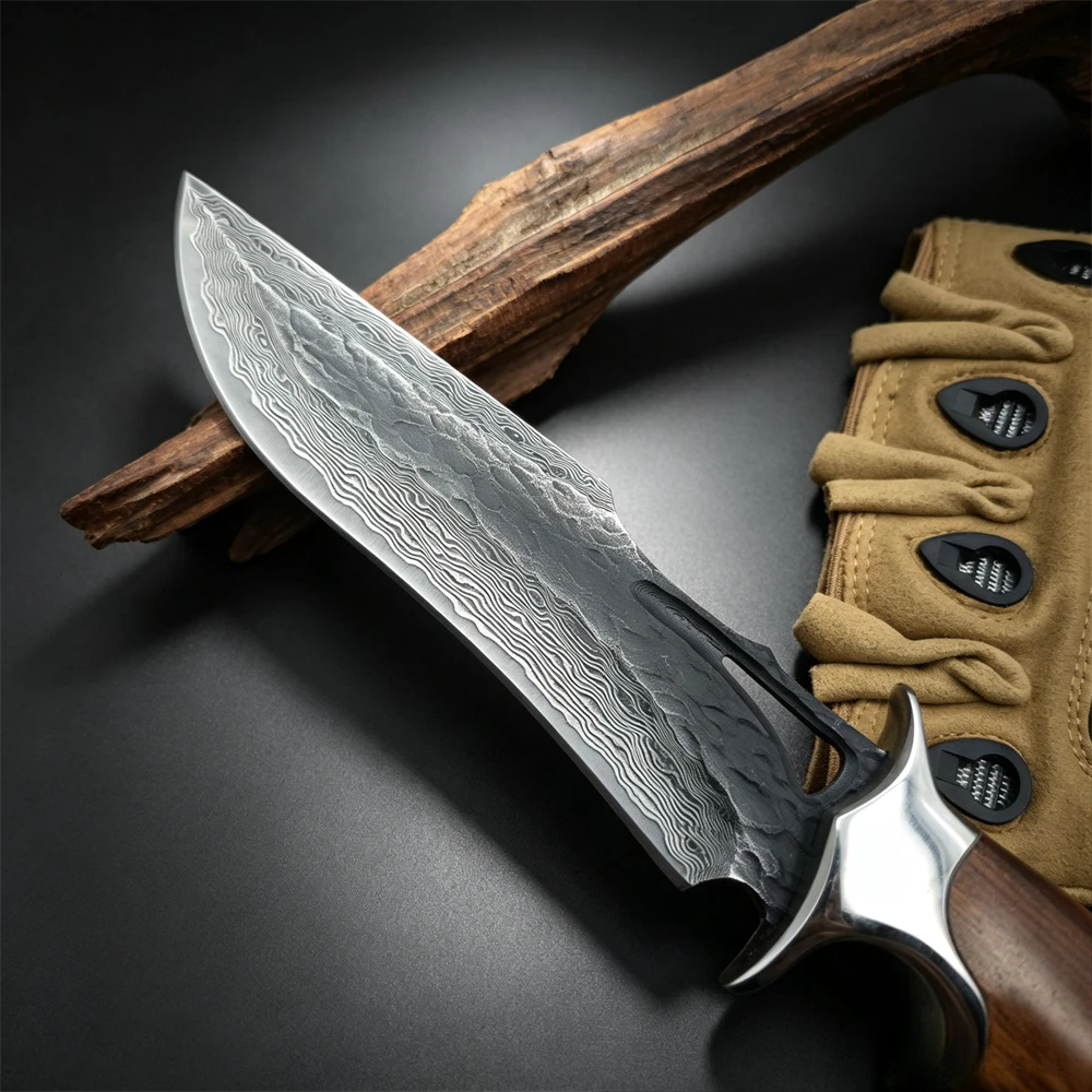 High Hardness VG10 Damascus Blade Rosewood Handle Fixed Blade Pocket Knife Household Daily Use Camping EDC Tools Survival Knives
