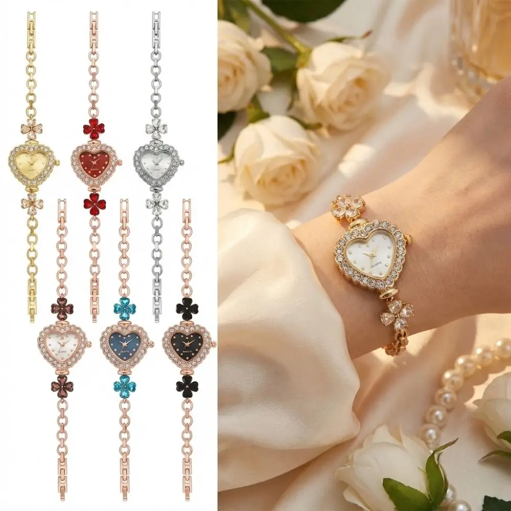

Кварцевые часы со стразами, ремешок для часов с бриллиантами и регулируемым браслетом, украшение для запястья в форме сердца, украшение для запястья для женщин и девочек