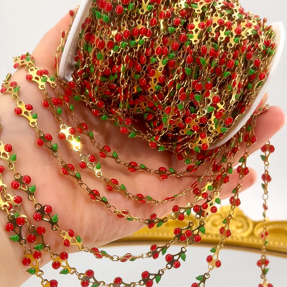 

1 м 0,5 м цепочка с фруктами из нержавеющей стали, двусторонняя эмаль, блестящий порошок, браслет с вишней, цепочка «сделай сам», ожерелье, ювелирные аксессуары, ремесло