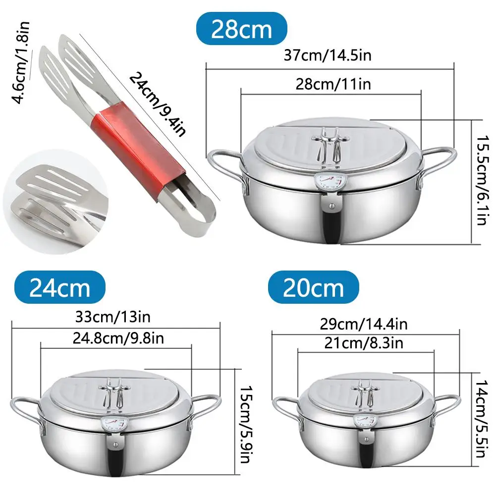 Японская масляная кастрюля с термометром и крышкой, кухонная фритюрница из нержавеющей стали 304, аксессуары для фритюрницы