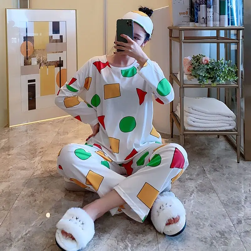 Pijama Sin Chan Man Pajama Sinchan Cotton Spring Long-sleeved Trousers Sets Japanese Pajamas for Couples Man and Woman Sleepwear