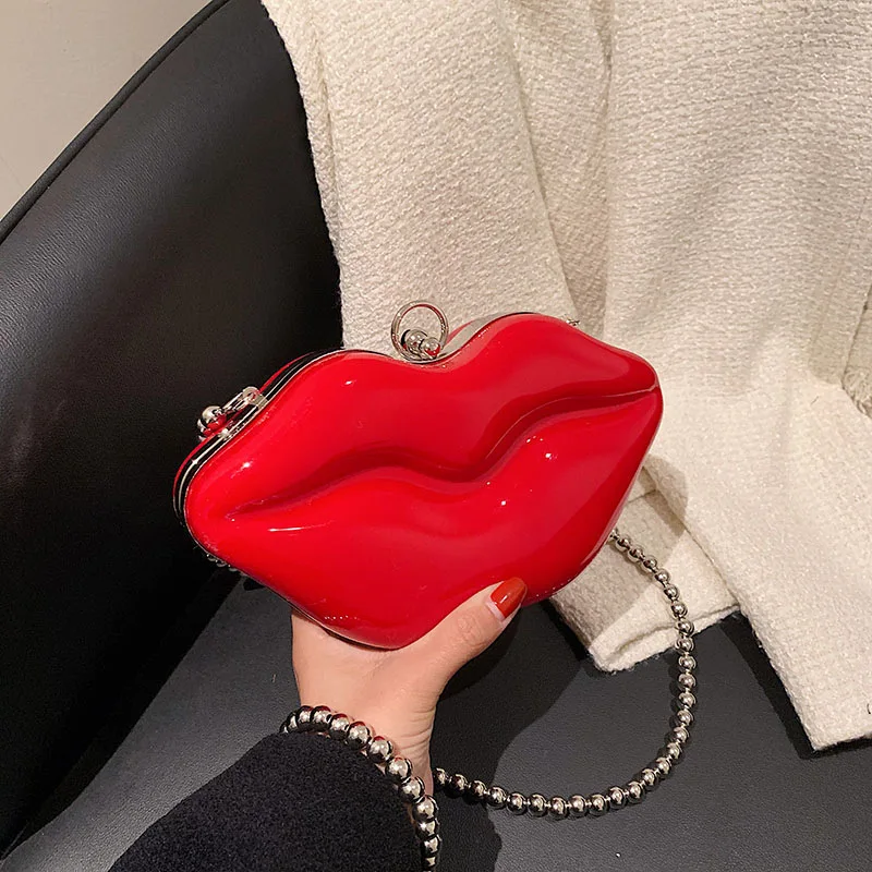 Fashion Bags for women 2024 Trend Pearl Crossbody Bag Pvc Luxury Transparent Shell Bag Woman Red Lips Evening Party Shoulder Bag