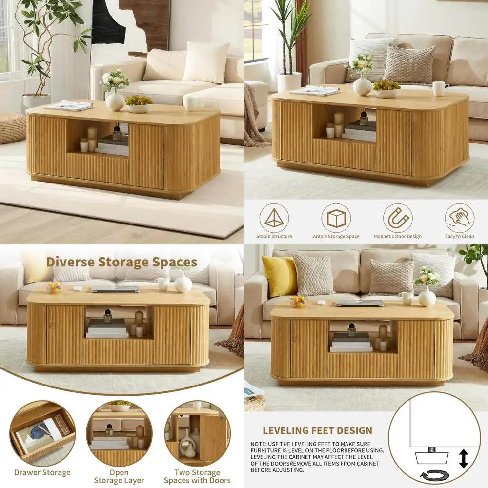 

Современный журнальный столик середины века с ящиком для хранения вещей, ящиком и дверью для гостиной с волнистым узором