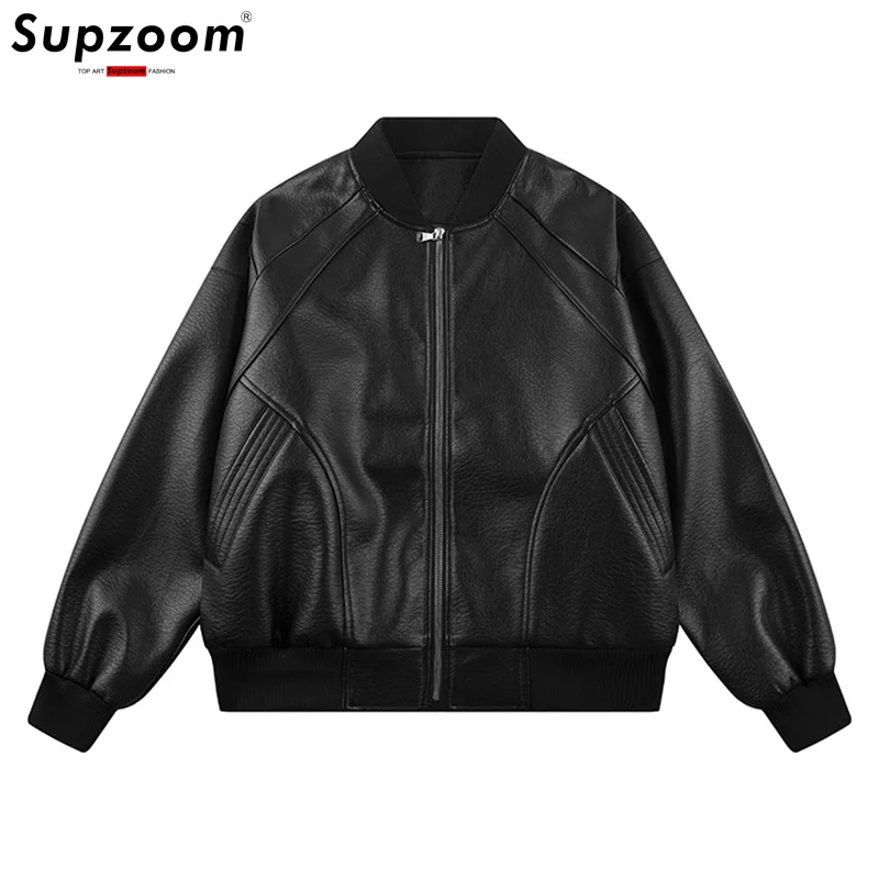

Supzoom 2026 New Arrival Top Fashion Autumn And Winter Men Casual Zipper Short Thick Baseball Imitation Leather Jacket