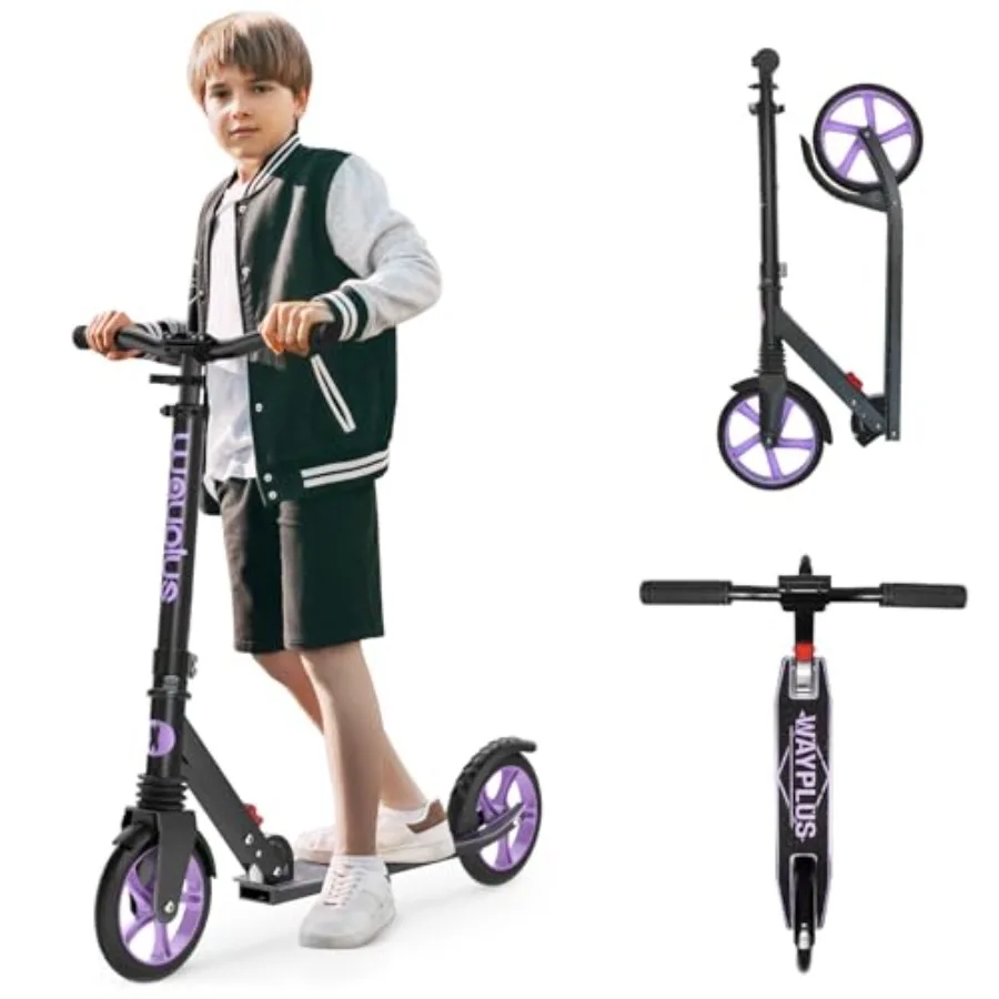 

KS1 Kick Scooter for Ages 6+ Teens Adults Foldable Lightweight 8IN Big Wheels with 4 Adjustable Levels ABEC9 Bearings Max Load