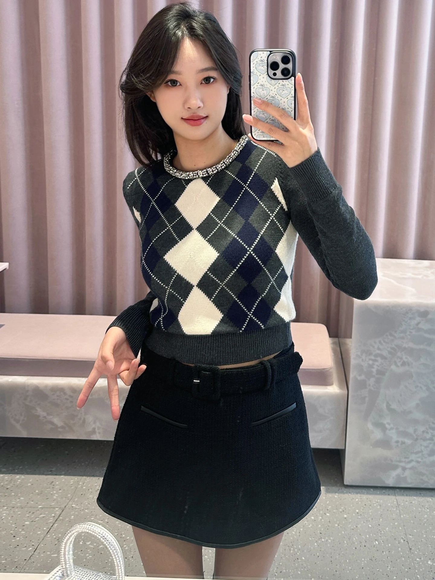 

Luxury Women's Knitted Diamond Embellied Lazy Sle Sweater Top Winter Commute Faion Regular Fit Soft Medium Densi Long...