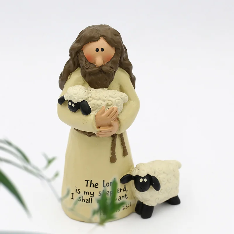 The Lord is my Shepherd Home Decorations Cute Sheep Housewarming Birthday Gift Jesus Statue Catholic Gift Resin Jesus Figurines