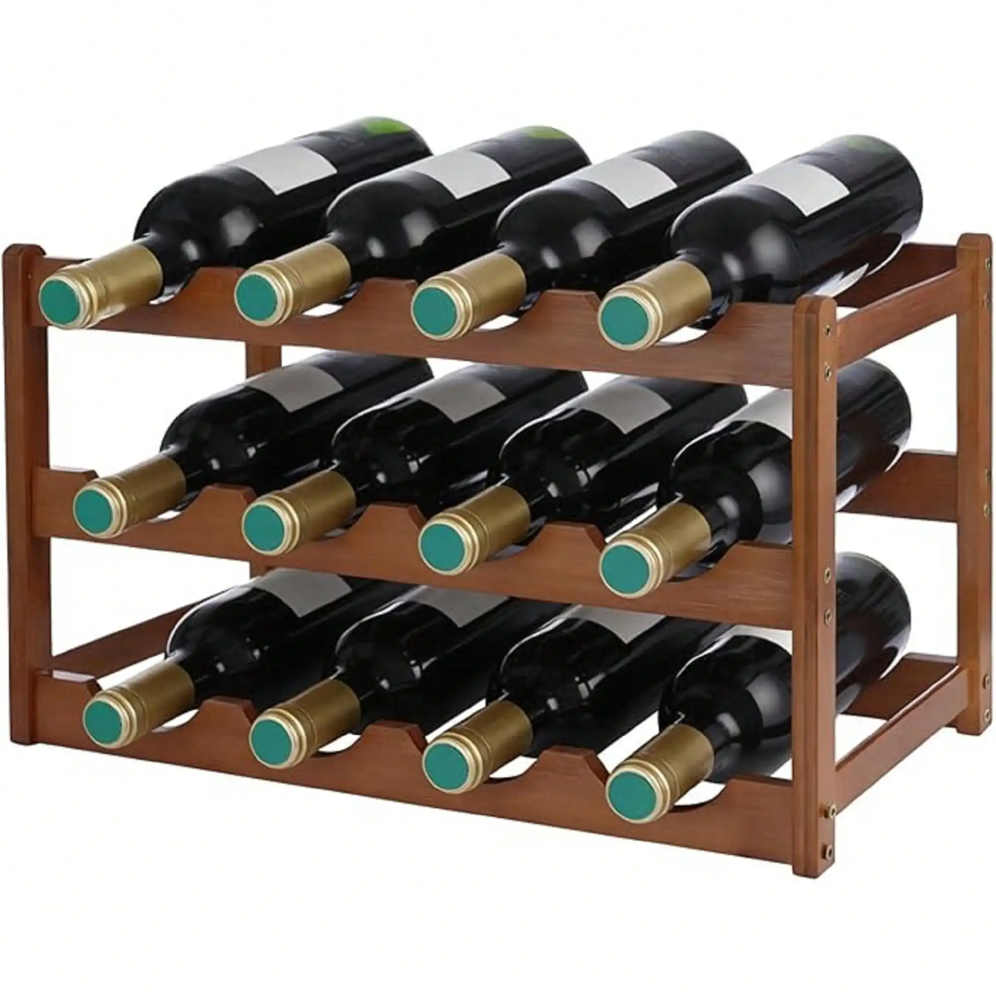 

12-Bottle Countertop Wine Rack, 3-Tier Freestanding Wood Rack, For Kitchen, Dining, Pantry And Bar, Easy Setup