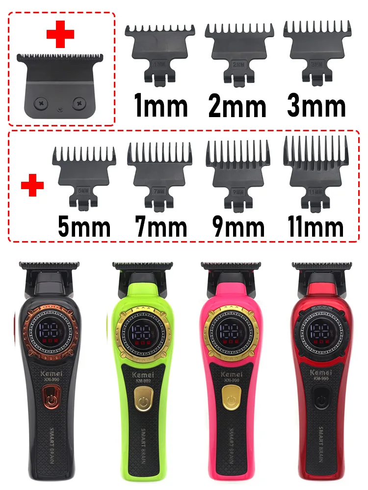 Kemei KM-999 maszynka do włosów dla mężczyzn DLC T-Blade Zero Gapped wyświetlacz LED bezprzewodowa USB profesjonalna maszynka do strzyżenia włosów maszyna wykańczająca — zdjęcie 2