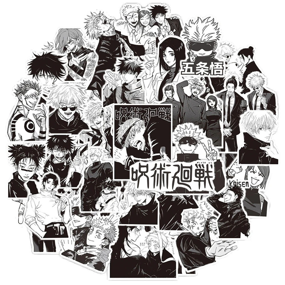 10/30/65PCS Black White Jujutsu Kaisen Anime Stickers Decoration Suitcase Scrapbooking Laptop Phone Stationery Manga Kid Sticker