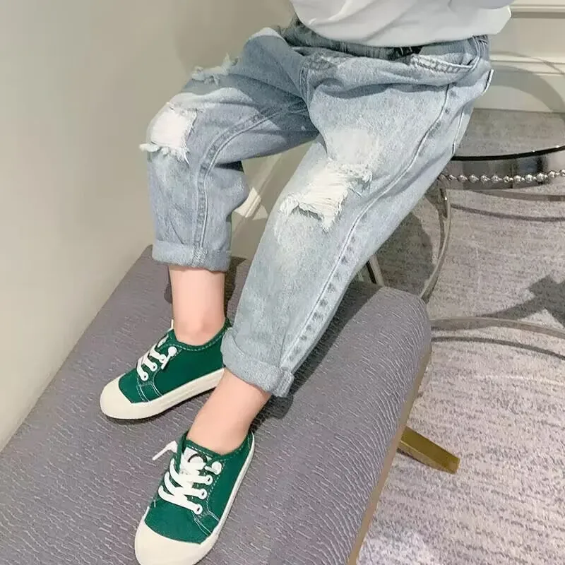 Kids Boys Pants Spring and autumn Baby Jeans 2024 New Children\'s Ripped Jeans Pants Boys KoreanTrousers 2 4 6 7Y