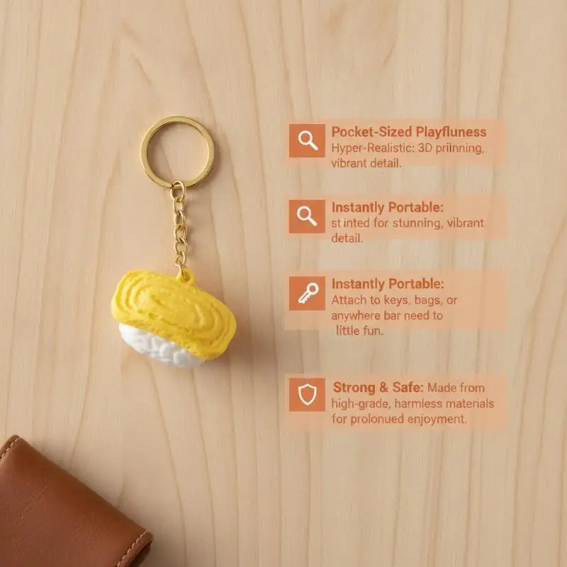 Cute Simulation Sushi Clicker Keychain 3D Printed Eco-Friendly Fidget Toy Key Ring for Handbag Decor