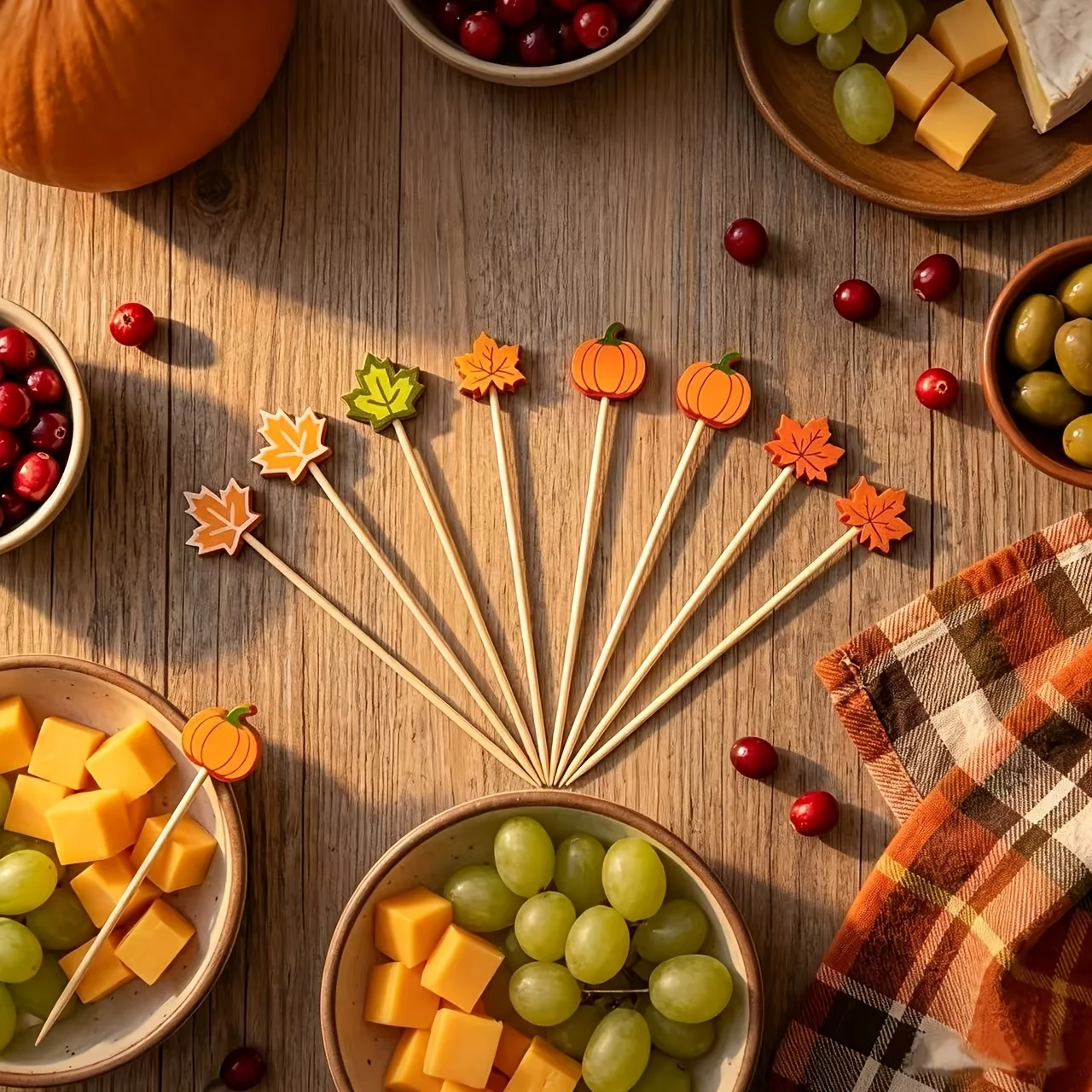 100 Halloween fruit skewers, pumpkin, maple, acorn decorations, bamboo skewers, party desserts, cocktails, fruit forks