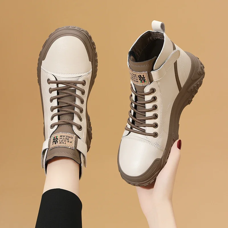 Sepatu bot pendek wanita, sepatu bot Ankle atasan tinggi, sepatu Platform Wedge, sepatu sol lembut sepatu kerja berkendara kasual wanita